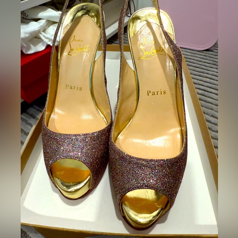 Christian Louboutin pink glitter heels